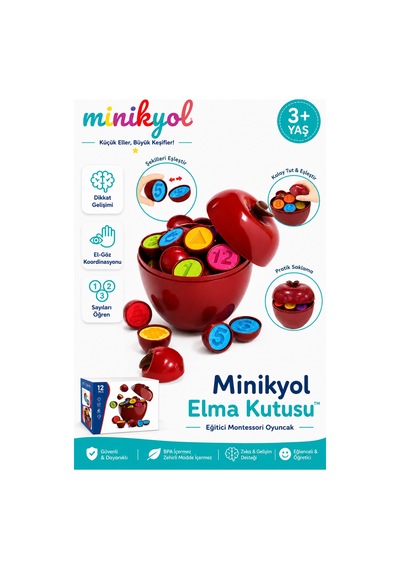 Elma Kutusu Sayı Ve Şekil Eşleştirme Oyuncağı 12 Parça Okul Öncesi Eğitici Montessori Set 3+ Yaş