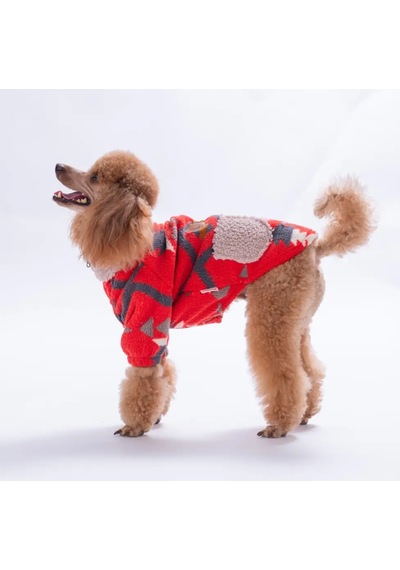 Pawstar Kırmızı Chicago Ethnic Weave Küçük Irk Köpek Pofuduk Ceket
