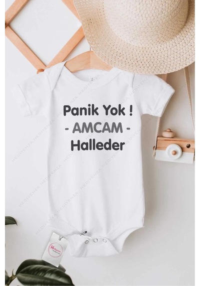 Hediyenza Panik Yok Amcam Halleder Özel Tasarım Bebek Zıbın Pamuklu Çıtçıtlı Body Beyaz