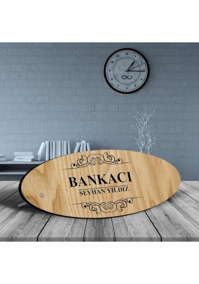 Kişiye Özel Mesleki Bankacı Ahşap Oval Masa İsimliği - 2