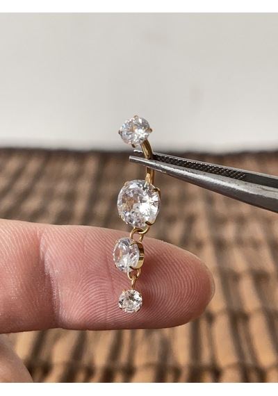 Yüksek Kalite G23 Titanium 3 Daire Sallantı Zirkon Altın Titanyum Göbek Piercing Altın