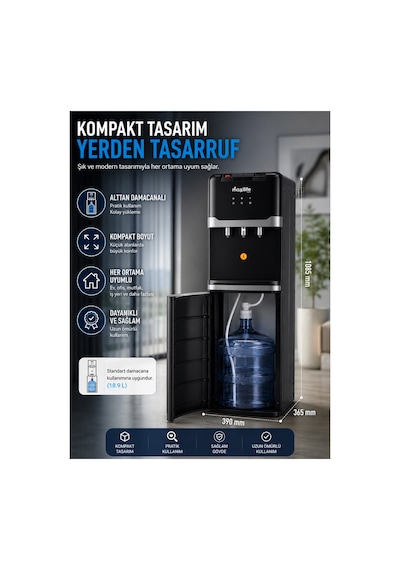 Maxilife PS-SLR-818 Aqua Kompresörlü Alttan Damacanalı Çocuk Kilitli Sıcak Soğuk Normal Su Sebili Siyah