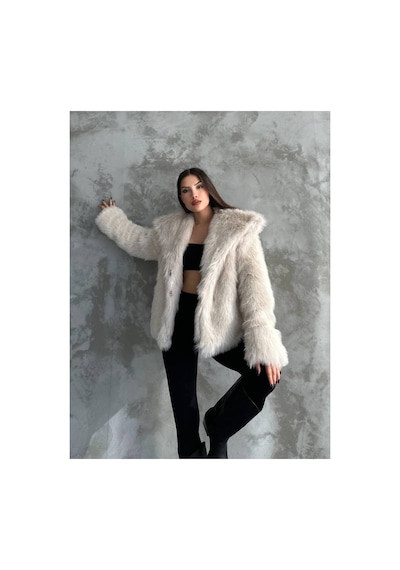Asur Boutique Asur Butik Kadın Oversize Kesim Çıt Çıtlı Astarlı Kürk Mont Bej