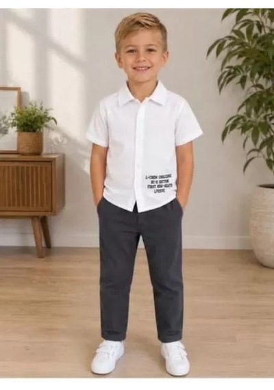 Veraura Lifestyle 2/10 Yaş Müslin Gömlek Denim Pantolon Çocuk Takımı Füme