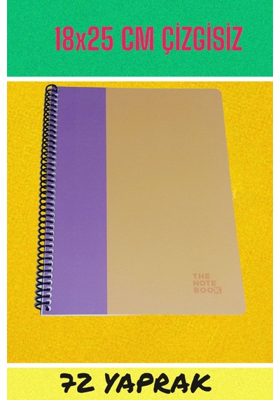 18x25 Cm Çizgisiz 72 Yaprak Telli Karton Kapak Defter 60 Gr Beyaz Sayfa Mor