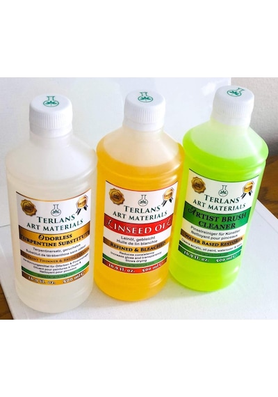 Terlans Yağlı Boya Seti Yardımcı Malzemeler 3x500ml Kokusuz Terebentin - Keten Yağı - Boya Fırça Temizleyici