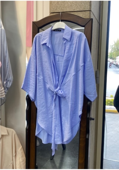 Pera Moda Önden Bağlamalı Uzun Kimono Yazlık İnce Gömlek Hırka Modeli Mavi