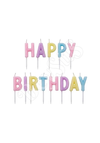 Happy Birthday Yazılı Mum Makaron Çok Renkli
