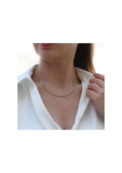 Üçgen Taşlı Gold Kaplama Trend Gümüş Kolye Gümüş