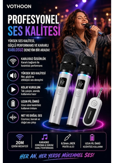 Kablosuz Karaoke Çift Mikrofon 6.5 Mm Sahne Parti Düğün Aktivite Amfi Hoparlör