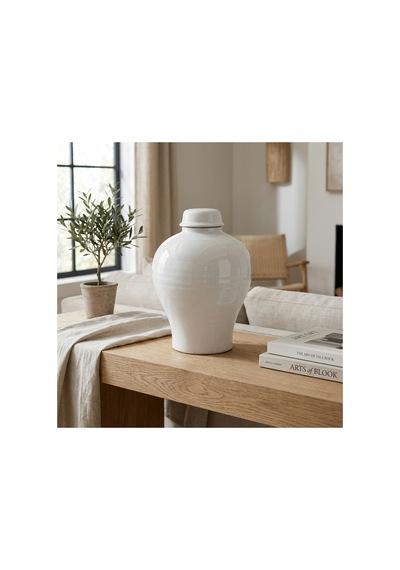 Terra Cotta Dekoratif Vazo Büyük Boy Toprak Vazo Beyaz Modern Salon Sehpa Masa Üstü Ev Dekoru 38 Cm Beyaz Beyaz