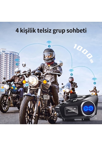 Y6x Kask Intercom Seti - 4 Cihaz 1000m Grup Eşleşme, Fm Radyo & Ipx6 Su Geçirmez