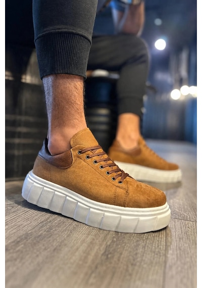 Mevese Ares Bağcıklı Süet Erkek Günlük Sneaker Yüksek Taban Ayakkabı - Taba