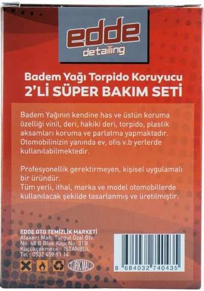 Araba Araç Oto Torpido Koruyucu Koruma Badem Yağı Ve Torpido Süngeri 2'li Set