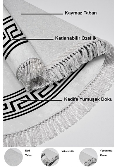 Dekoreko Kaymaz Taban Djt Salon Halısı Trend Saçaklı Oval Modern 626m Antrasit