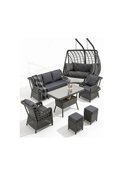 Dora Garden Home Ecem 7 Kişilik Rattan Bahçe Mobilyası Ve 2 Kişilik Rattan Salıncak Seti-antrasit Dora Garden Home Ecem 7 Kişilik Rattan Bahçe Mobilyası Ve 2 Kişilik Rattan Salıncak Seti-antrasit