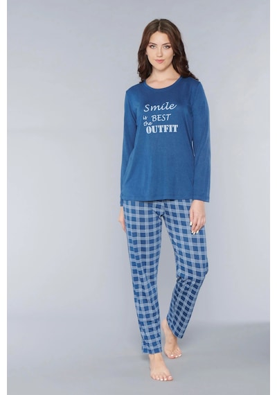 Uzun Kol Pijama Takım Mevsilik Viskon Alperi 790-26 İndigo