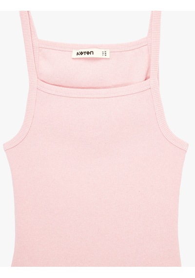 Koton Slim Fit Ribanalı Kolsuz Kare Yaka Bluz Pembe 6sak10235ek Gül