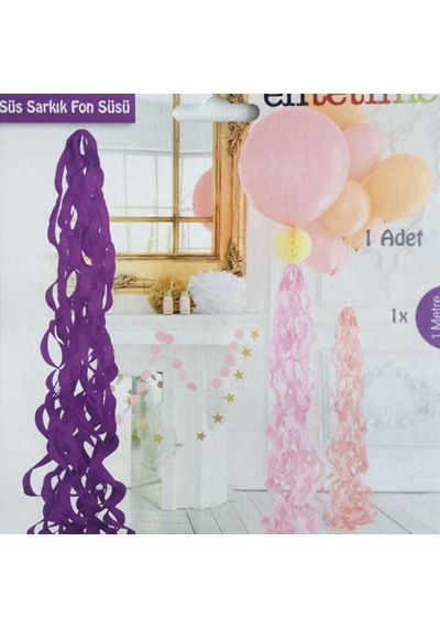 Pelur Kağıttan Süs Sarkık Fon Süsü Kırmızı Balon Süsü 1 Metre +3