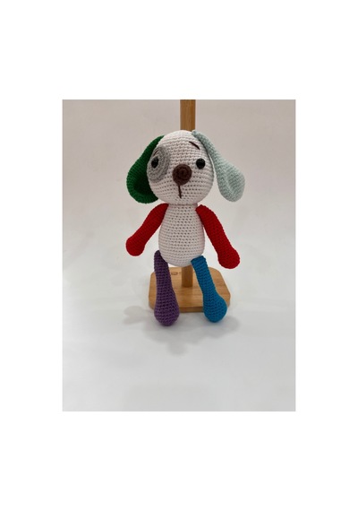 El Yapımı Amigurumi Köpek Oyuncak Renkli Kulak Örgü Bebek & Çocuk Hediyesi 21cm Nane Kulak Kırmızı
