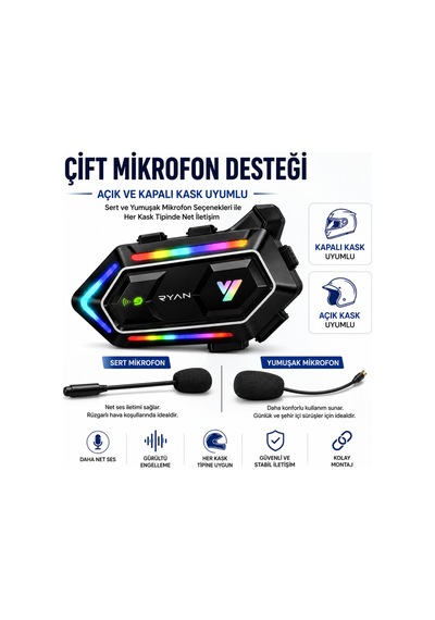 Motosiklet Kask Bluetooth İntercom Kask İnterkom Çift Mikrofonlu 300m Hd Ses