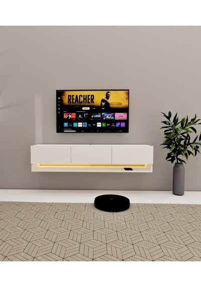Yıldız Ledli Duvara Monte Tv Ünitesi Beyaz