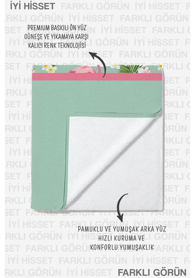 Flamingo Tropikal Çiçekli Plaj Havlusu - Mint Pembe Marine Hibiskus Hızlı Kuruyan Mikrofiber Havlu Bulut Melon