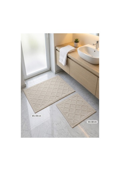 Aleyna 2'li Banyo Paspas Takımı %65 Pamuk Yüksek Emici Pamuklu Banyo Paspası 60x100 Cm + 50x60 Cm Krem