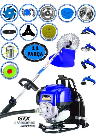 Eisenn German RX-11 Stahl Sırt Tipi Benzinli Ot Çalı Çim Biçme Tırpanı + 11 Parça Full Set Halı Yıkamalı