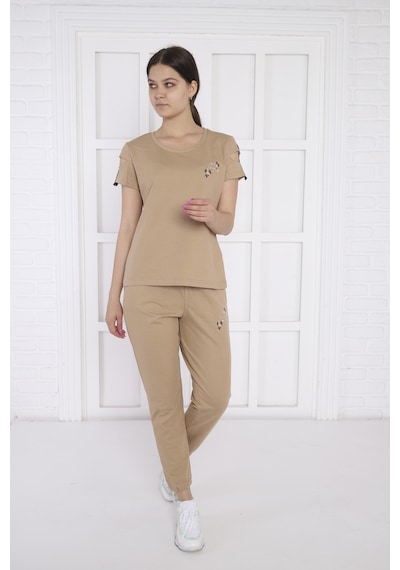 Kadın Spor Somon Alt-Üst T-Shirt Takım-3943 Somon