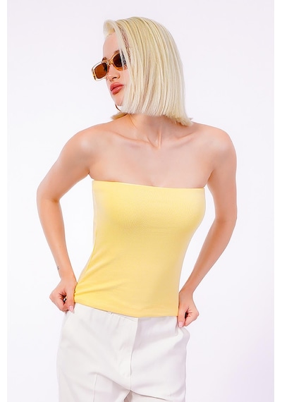 Seeh Sarı Straplez Basic Kadın Bluz Sh247 Standart