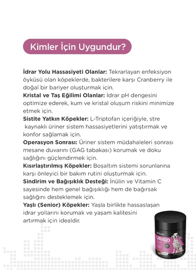Cutepet Urigo Köpek İdrar Yolu Sağlığı Destekleyici Tablet 60 Adet Üriner Sistem Ve Mesane Destekleyici