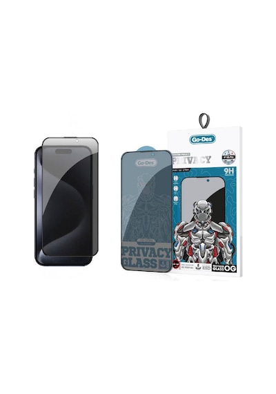 Apple iPhone 15 Pro Uyumlu Hayalet Ekran Koruyucu Go Des 9d Full Cover Privacy Temperli Cam Koruyucu