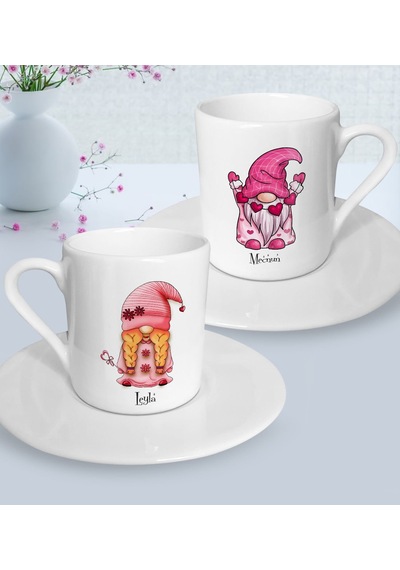 Bk Gift Kişiye Özel Sevgililer Temalı 2 Li Türk Kahvesi Fincanı, Sevgililer Günü Hediyesi, Sevgiliye Hediye, Ev Hediyesi-4 Beyaz