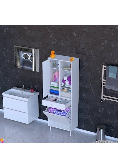 Eliusta Mira Dolap 6 Bölme Çok Fonksiyonlu Banyo Dolabı 65 Cm Beyaz Sepetli Dolap 65x171x32,5 Cm Organizer Beyaz Eliusta Mira Dolap 6 Bölme Çok Fonksiyonlu Banyo Dolabı 65 Cm Beyaz Sepetli Dolap 65x171x32,5 Cm Organizer Beyaz