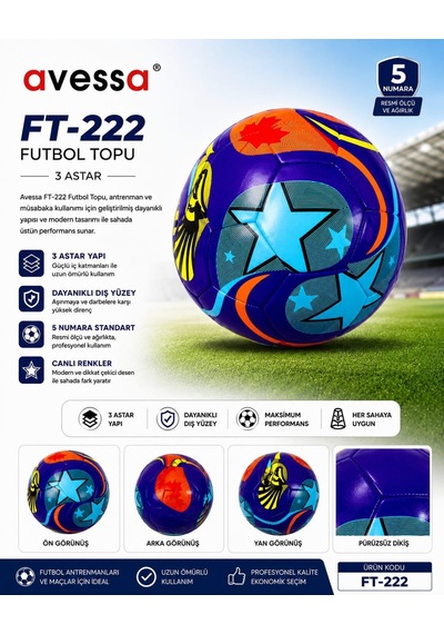 Avessa Ft-222 Futbol Topu 3 Astar Lacivert