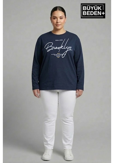 Süperlife Kadın Büyük Beden El Yazılı Brooklyn Baskılı 2 İplik Bisiklet Yaka Tişört Spr26btsk942-6 Lacivert Süperlife Kadın Büyük Beden El Yazılı Brooklyn Baskılı 2 İplik Bisiklet Yaka Tişört Spr26btsk942-6 Lacivert