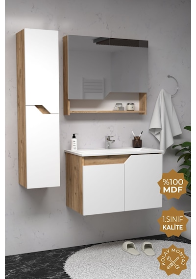Teta Home Napoli 80 Cm Mdf Banyo Dolabı Seti + Boy Dolabı Atlantik Çam-beyaz Atlantik Çam - Beyaz