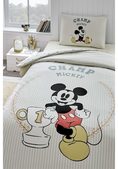 Mickey Mouse Championship Tek Kişilik Disney Lisanslı Lastikli Çocuk Nevresim Takımı Yeşil