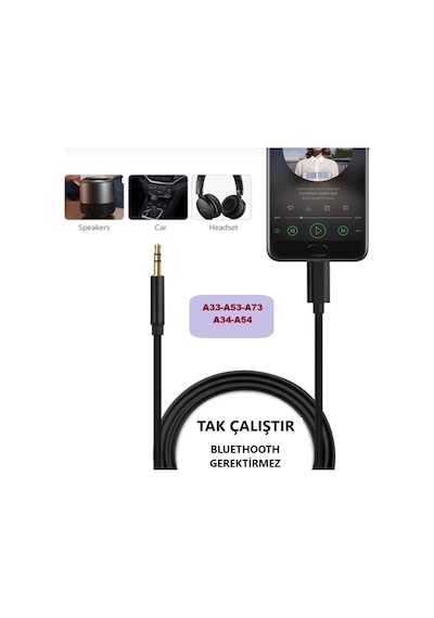 Samsung Uyumlu A54 A34 A33 A53 A73 Type C Aux Kablo Type C Ses Kablo Örgü Hasır Dac Çipli Kablo