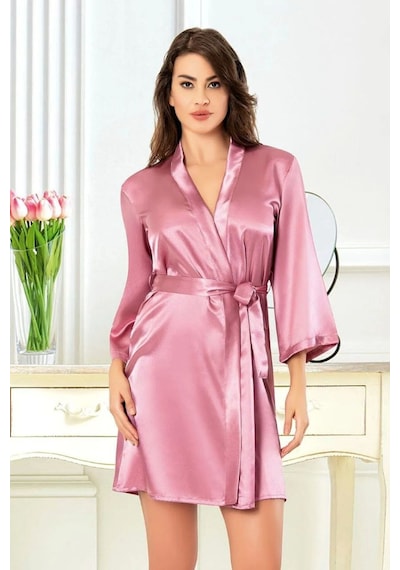 Faal 5914 Kadın Saten Bride Sabahlık-pembe Pembe