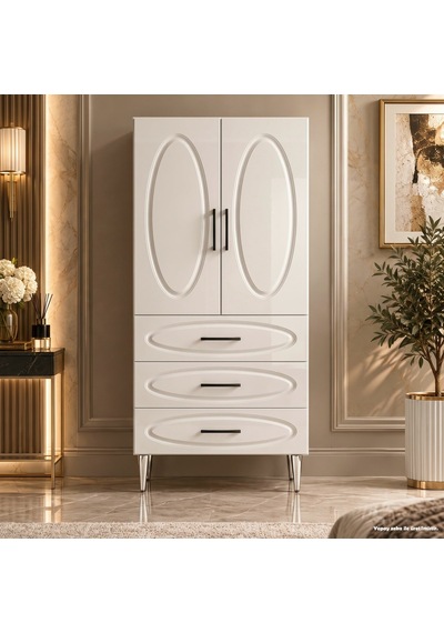Trianon Çok Amaçlı Dolap 60 Cm 2 Kapak 3 Çekmece Parlak Beyaz - Çok Amaçlı Erzak Dolabı