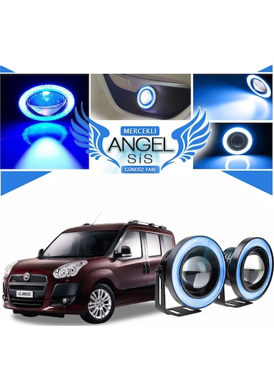 Fiat Doblo D3 Uyumlu, Universal Mercekli Led Angel Sis Farı, 76mm Buz Mavi Renk