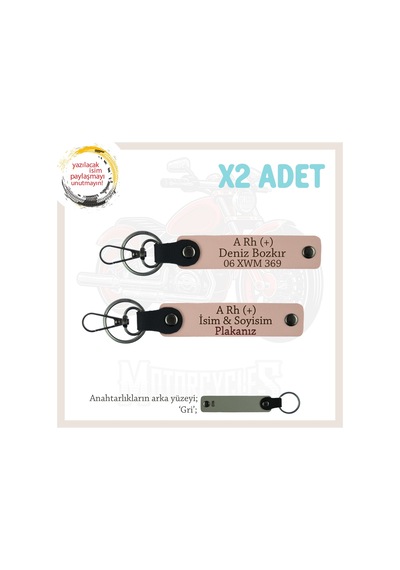 Sürücülere Özel İsim Plaka Ve A Rh + Kan Grubu Yazılı Hediye, Deri X2 Anahtarlık Set, Yavruağzı-gr