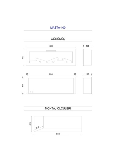 Masta 100 - Isıtmasız Elektrikli Şömine Sınırsız Renkli Cam Çerçeveli