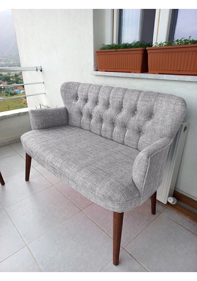 Azra Mobilya Ikili Balkon Koltugu - Kanepe - Keten Kumaş - Bekleme Koltugu-çay Seti Koltugu - Krem Krem
