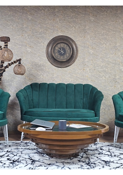 Zafir İstiridye Takım Beyaz Boyalı Telli Ayak Çay Seti Koltuk Takımı Yeşil