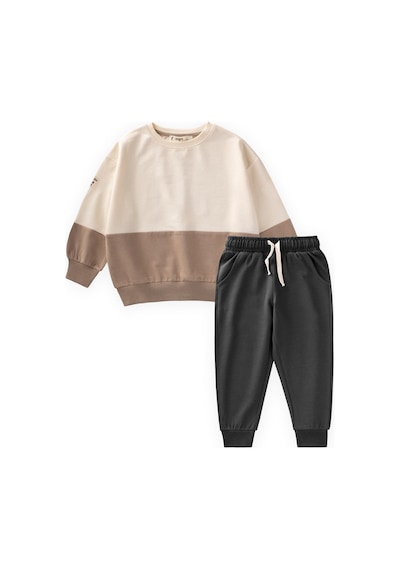 Cigit Garnili Sweatshirt İnce Mevsimlik Takım 8-12 Yaş Ekru Antrasit
