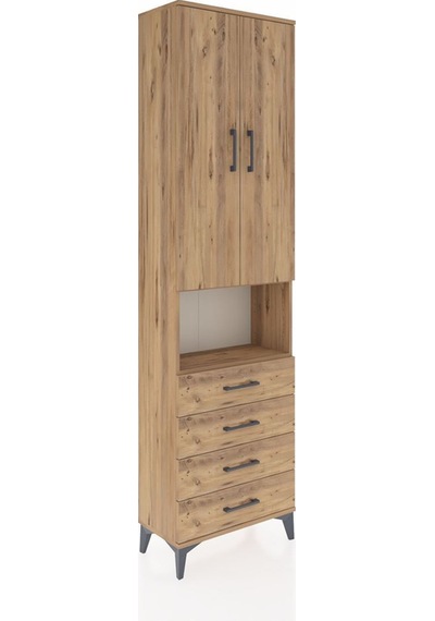 Arges Dolap 3 Raflı 4 Çekmeceli Tek Askılı 60x30x221 Çam-çam Atlas Çam