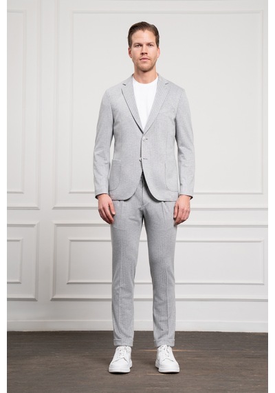 Morven Erkek Gri Poliviskon Trend Örme Çizgili Slim Fit Mono Yaka Takım Elbise 25ms001013100 Gri
